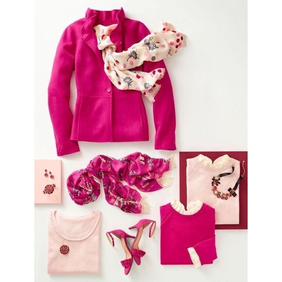 ✨TALBOTS RUFFLE-NECK DOUBLE-FACE SZ 6 HOT PINK JACKET✨ - Picture 2 of 8